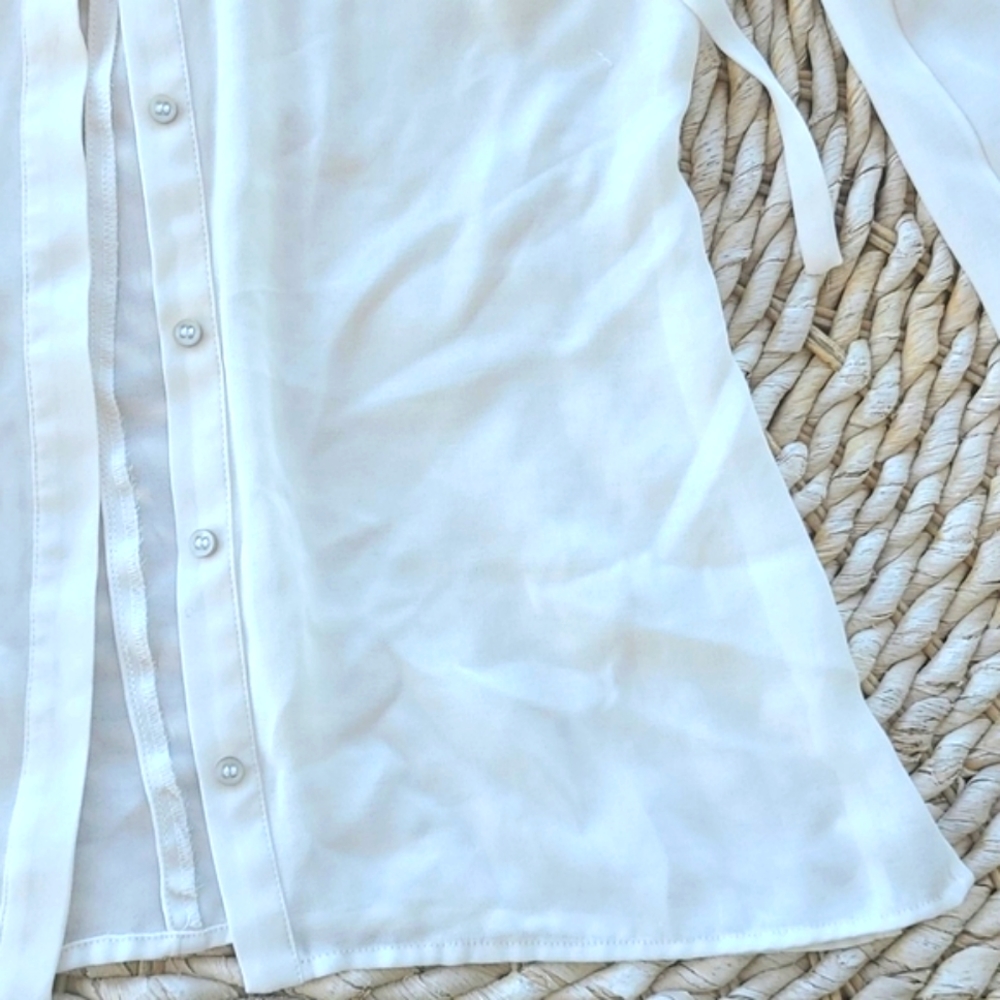 Cream Ruffled Bib Collar Button Down Top - Picture 7 of 10